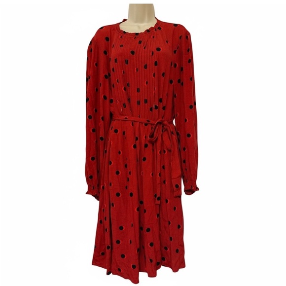Seraphine Red Polka Dot Midi Dress | Maternity Friendly Tie Waist | US 12 - Picture 2 of 6